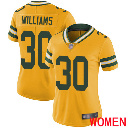 Green Bay Packers Limited Gold Women #30 Williams Jamaal Jersey Nike NFL Rush Vapor Untouchable->women nfl jersey->Women Jersey